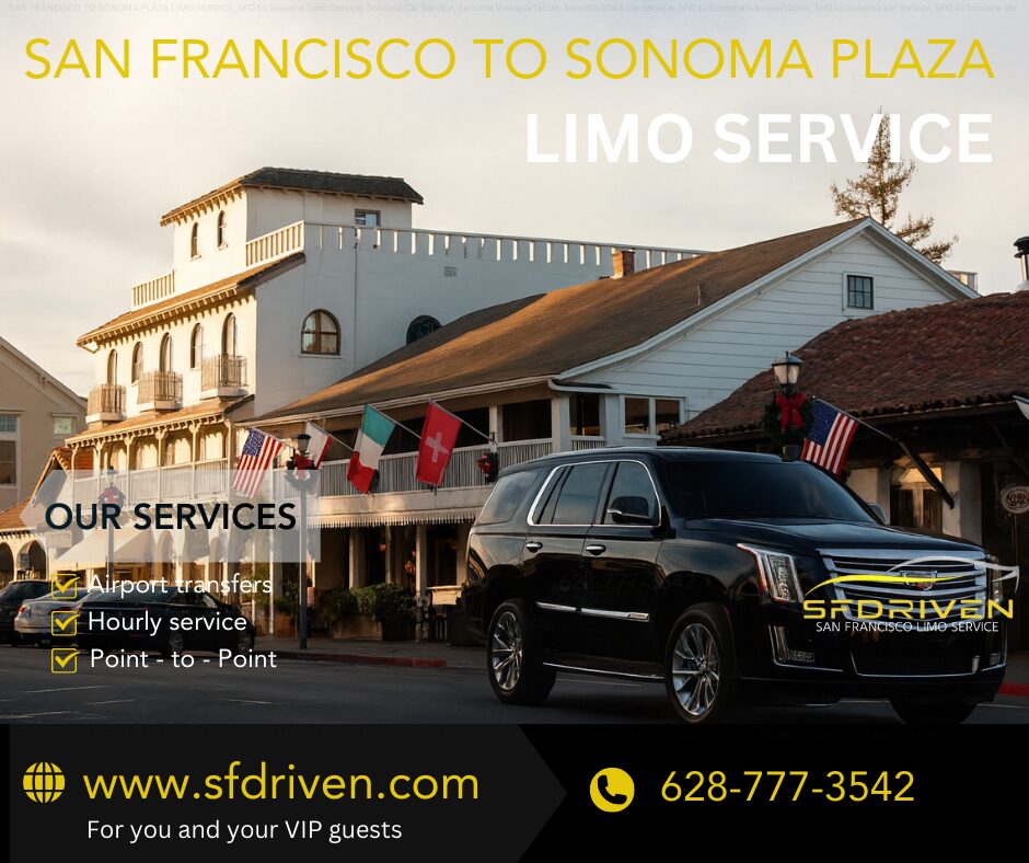 Luxury black Cadillac Escalade parked near Sonoma Plaza - private Sonoma limo service