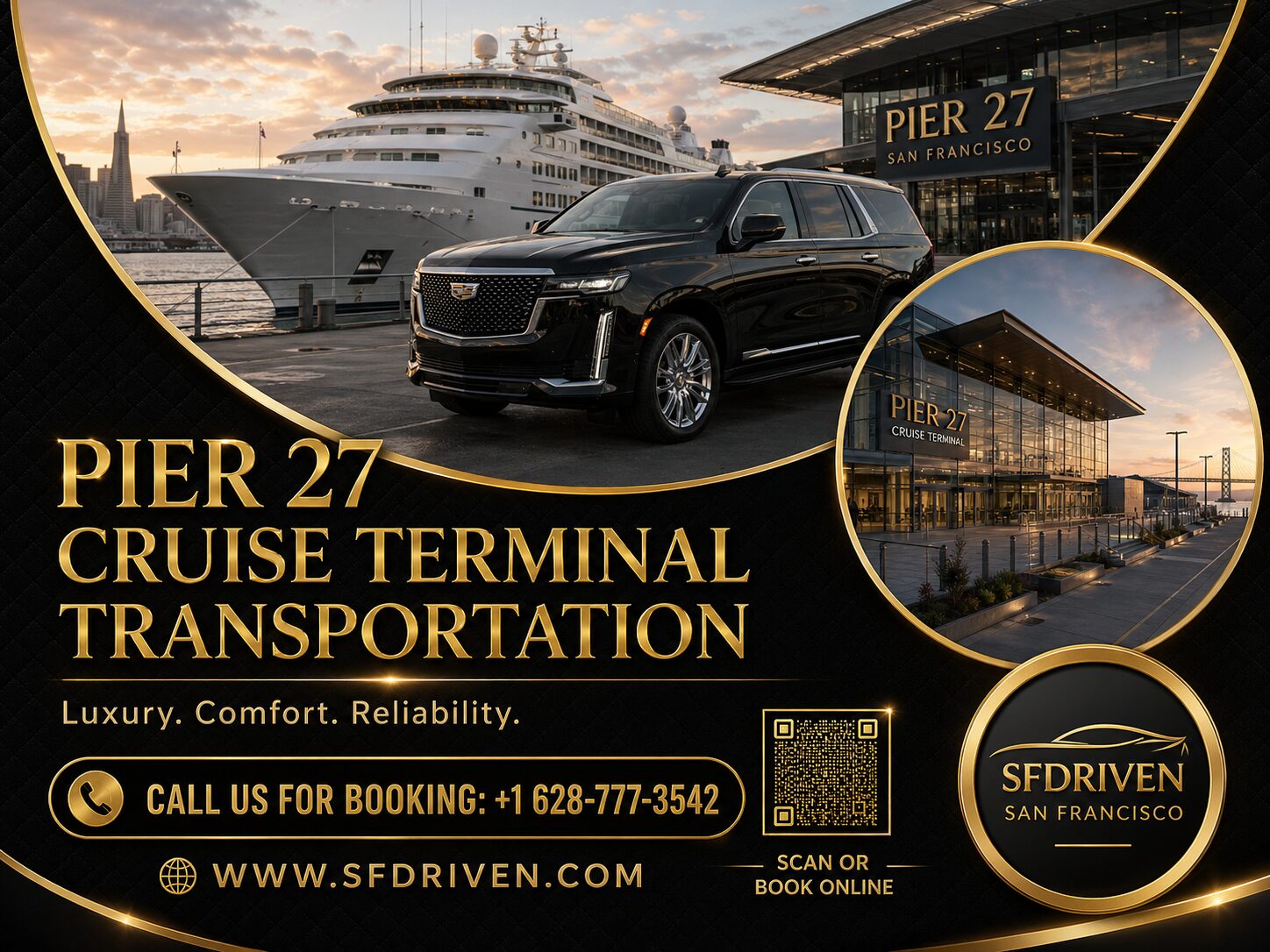 Pier 27 Cruise Terminal Transportation with luxury black SUV and SFDRIVEN private chauffeur service
