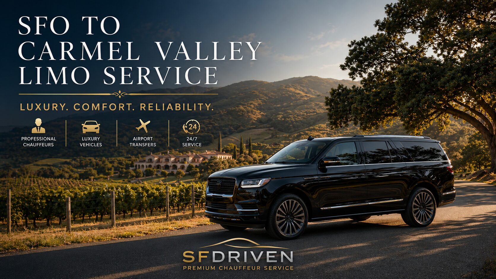 Luxury chauffeured transportation from SFO to Carmel Valley wine country